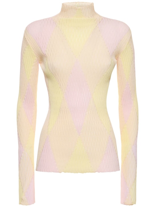 Burberry: Cotton & silk knit sweater - Green/Multi - women_0 | Luisa Via Roma