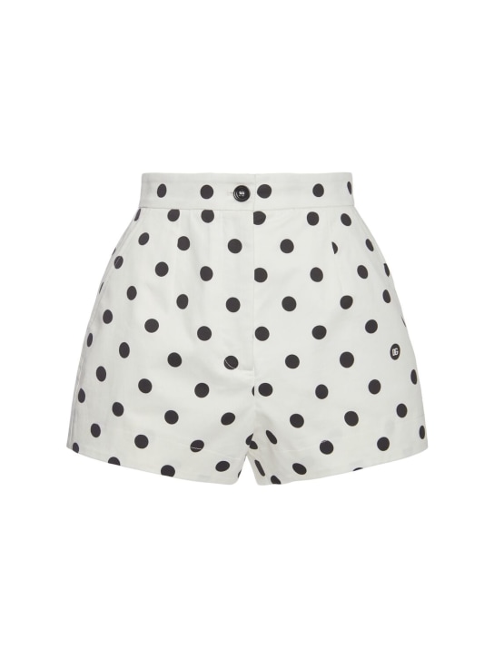 Dolce&Gabbana: Polka dots logo drill shorts - White/Black - women_0 | Luisa Via Roma