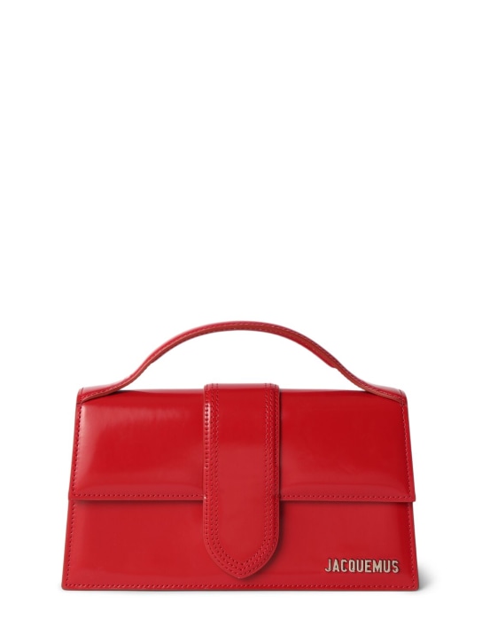 Jacquemus: Le Grand Bambino leather top handle bag - Dark Red - women_0 | Luisa Via Roma