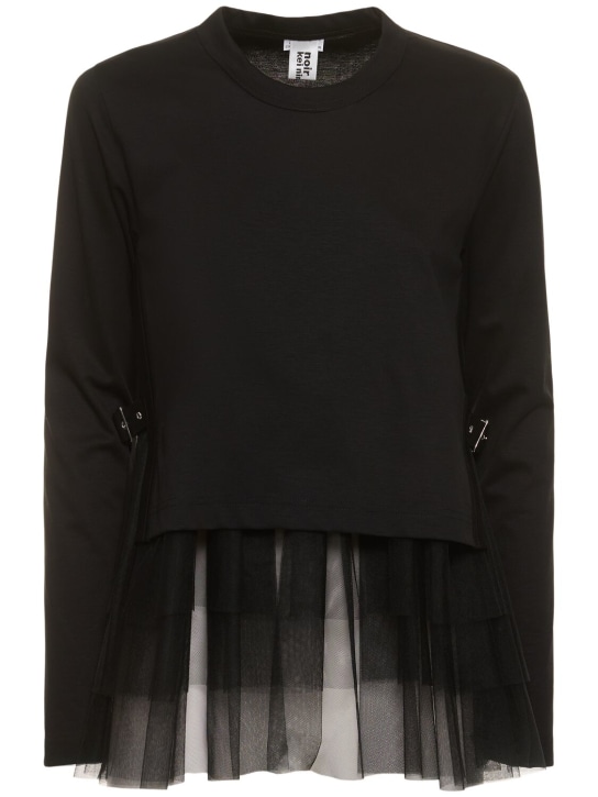 Noir Kei Ninomiya: Cotton & nylon tulle long sleeve top - Black - women_0 | Luisa Via Roma