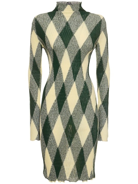 Burberry: Silk & cotton knit l/s midi dress - Green/Beige - women_0 | Luisa Via Roma