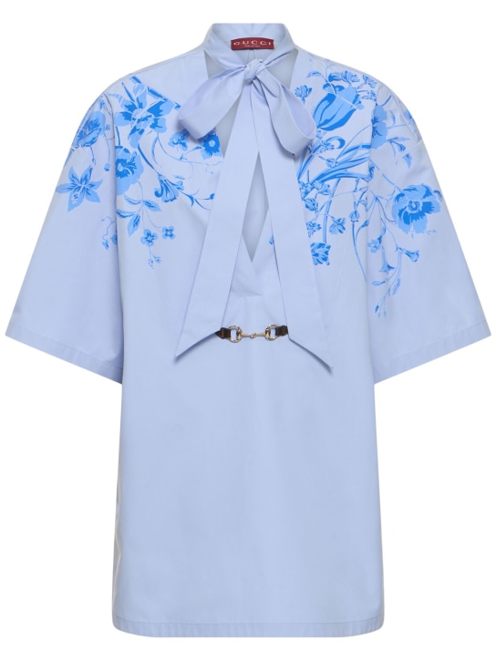 Gucci: Cotton poplin shirt dress - Bebek Mavisi - women_0 | Luisa Via Roma