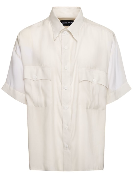 Giorgio Armani: Kurzärmeliges Hemd aus Seide und Lyocell - Optic White - men_0 | Luisa Via Roma