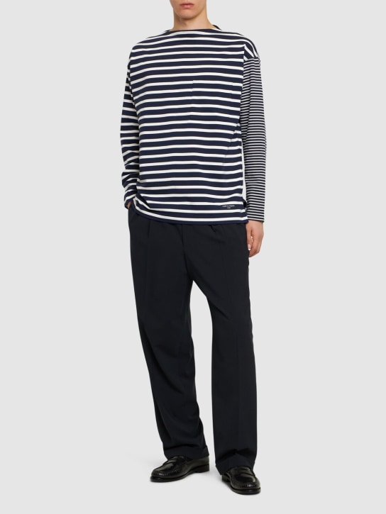 Comme des Garçons Homme: Striped cotton stitch t-shirt - Mavi/Beyaz - men_1 | Luisa Via Roma