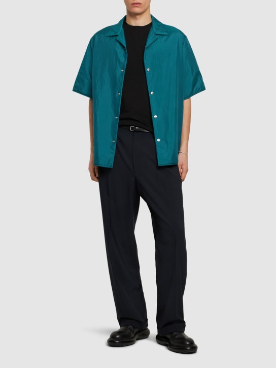 Jil Sander: Shirt 36 ナイロンシルクキャンバスシャツ - ディープティール - men_1 | Luisa Via Roma