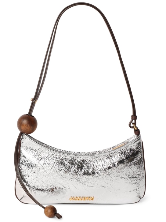Jacquemus: Le Bisou Perle crinkled leather bag - Silver - women_0 | Luisa Via Roma