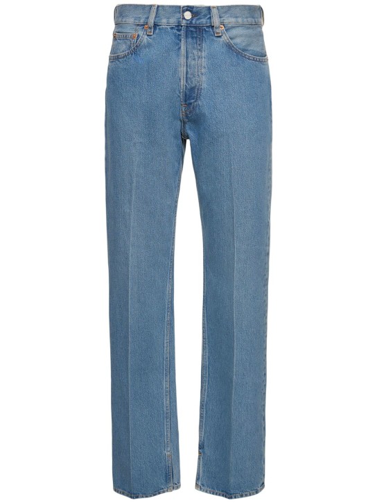 Gucci: Jeans in denim di cotone con etichetta Gucci - Blu - women_0 | Luisa Via Roma