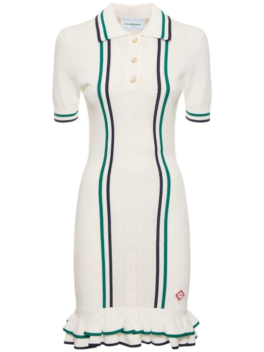Casablanca: Robe de tennis courte en pointelle - Blanc/Vert - women_0 | Luisa Via Roma