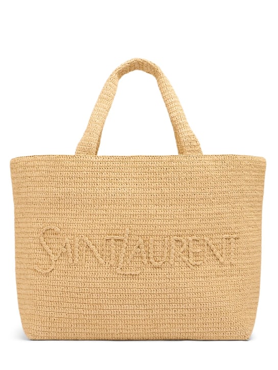 Saint Laurent: Saint Laurent raffia blend tote bag - Naturel - women_0 | Luisa Via Roma
