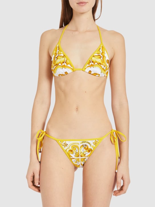 Dolce&Gabbana: Maiolica printed bikini set - Sarı/Renkli - women_1 | Luisa Via Roma