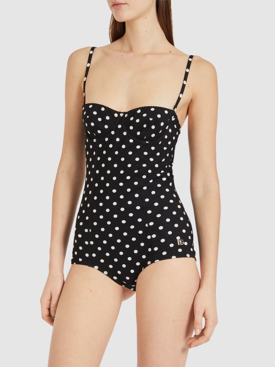 Dolce&Gabbana: Polka dots one piece swimsuit - Beyaz/Siyah - women_1 | Luisa Via Roma