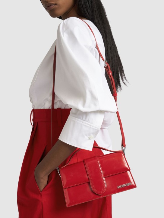 Jacquemus: Le Grand Bambino leather top handle bag - Dark Red - women_1 | Luisa Via Roma