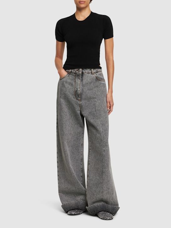 Alessandro Vigilante: Viscose blend knit short sleeve top - Black - women_1 | Luisa Via Roma