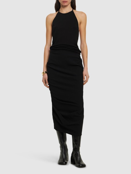 Dries Van Noten: Fluid wool blend draped midi skirt - Black - women_1 | Luisa Via Roma