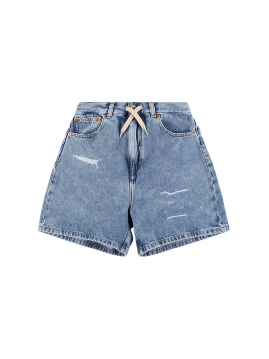 MM6 Maison Margiela: Cotton denim shorts - Mavi - kids-girls_0 | Luisa Via Roma