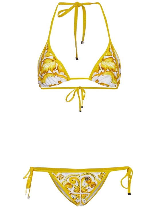 Dolce&Gabbana: Maiolica printed bikini set - Sarı/Renkli - women_0 | Luisa Via Roma