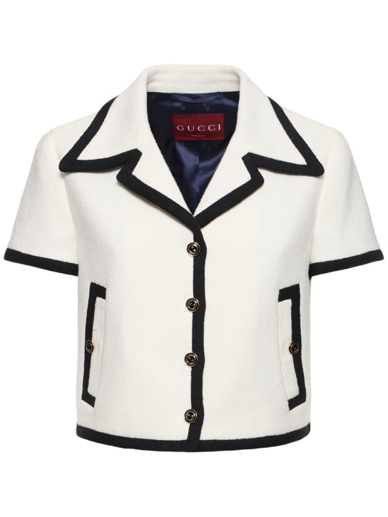 Gucci: Cotton blend tweed jacket - Off White/Black - women_0 | Luisa Via Roma
