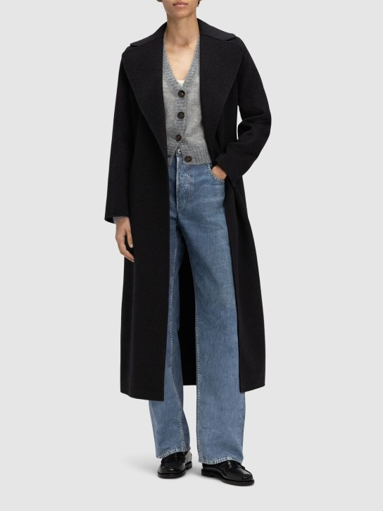 'S Max Mara: Poldo double wool drap belted coat - Koyu Gri - women_1 | Luisa Via Roma