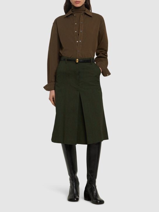 Dries Van Noten: Heavy cotton blend midi skirt - Yeşil - women_1 | Luisa Via Roma