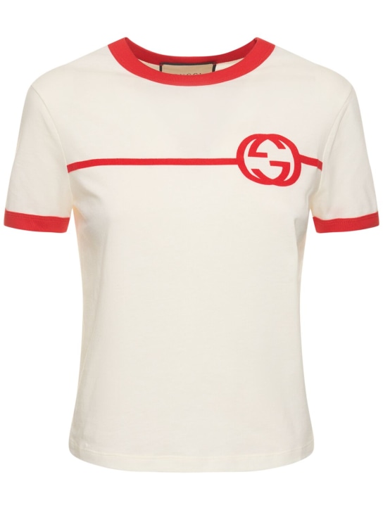 Gucci: Camiseta de algodón jersey estampado - Sunlight/Red - women_0 | Luisa Via Roma