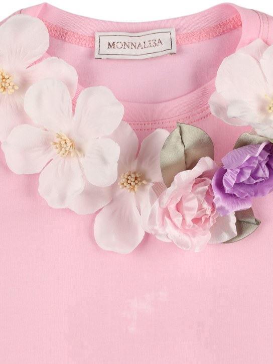 Monnalisa: 花朵装饰棉质平纹针织T恤 - 粉色 - kids-girls_1 | Luisa Via Roma