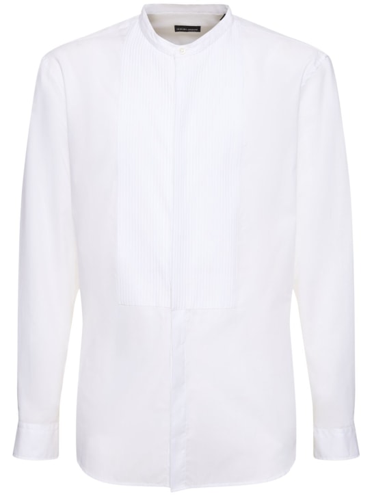 Giorgio Armani: Camicia in cotone con plastron - Brillant White - men_0 | Luisa Via Roma