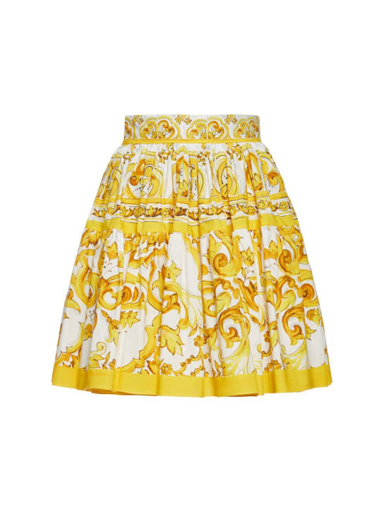 Dolce&Gabbana: Maiolica printed poplin mini skirt - Sarı/Renkli - women_0 | Luisa Via Roma