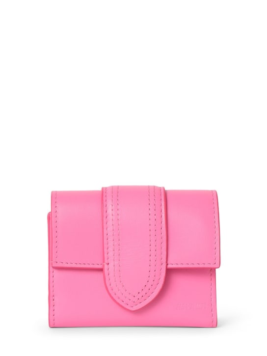 Jacquemus: Le Compact Bambino smooth leather wallet - Neon Pink - women_0 | Luisa Via Roma