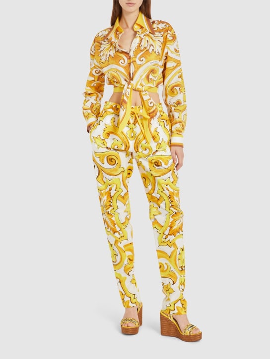 Dolce&Gabbana: Printed elastic waist wide pants - Yellow/Multi - women_1 | Luisa Via Roma