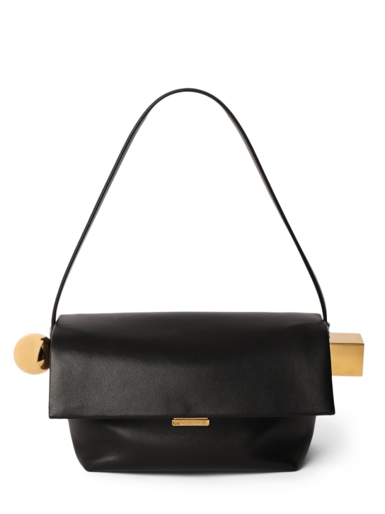 Jacquemus: Le Rond Carre leather shoulder bag - Black - women_0 | Luisa Via Roma