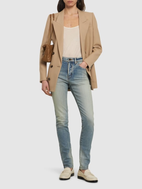 Saint Laurent: Skinny cotton denim jeans - Mavi - women_1 | Luisa Via Roma