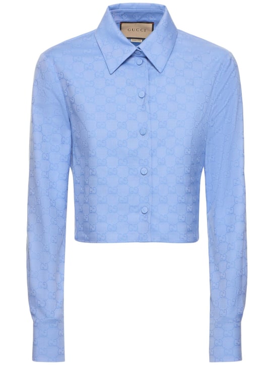 Gucci: GG Supreme Oxford cotton shirt - Gökyüzü Mavisi - women_0 | Luisa Via Roma