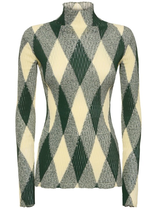 Burberry: Cotton & silk knit sweater - Beige/Green - women_0 | Luisa Via Roma