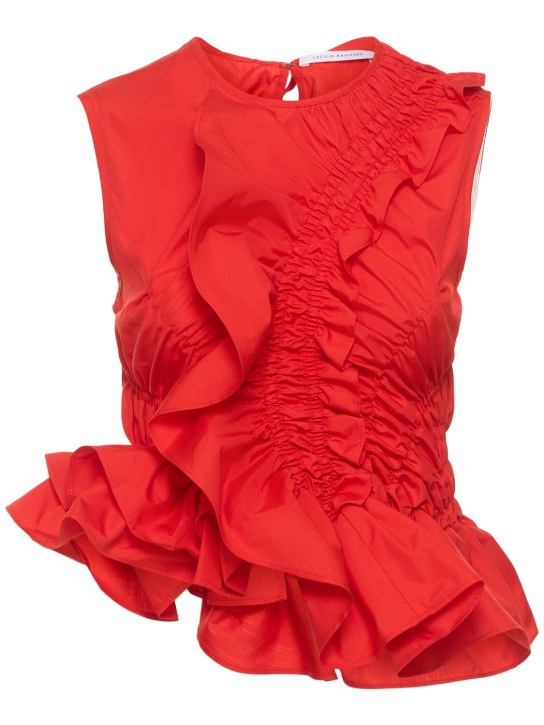Cecilie Bahnsen: Geo cotton ruffled sleeveless top - Red - women_0 | Luisa Via Roma