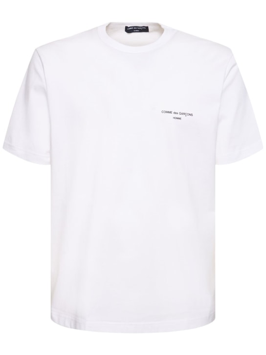 Comme des Garçons Homme: T-shirt en coton imprimé logo - Blanc - men_0 | Luisa Via Roma