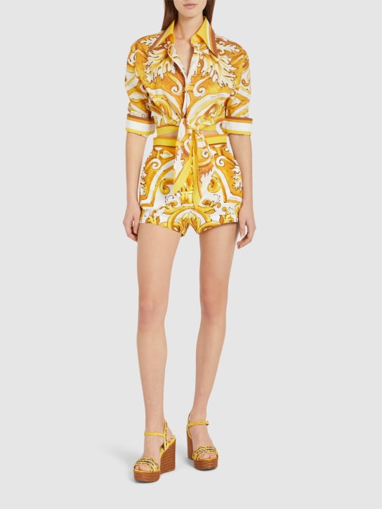 Dolce&Gabbana: Maiolica printed poplin shorts - Yellow/Multi - women_1 | Luisa Via Roma