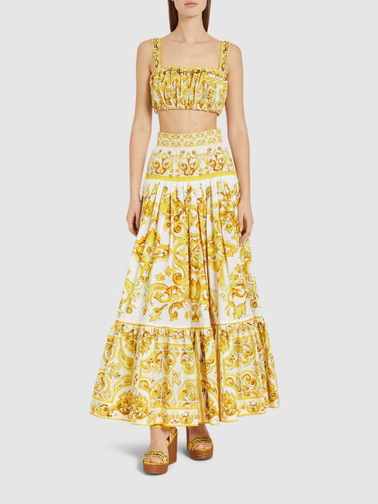 Dolce&Gabbana: Maiolica printed elastic cropped top - Yellow/Multi - women_1 | Luisa Via Roma