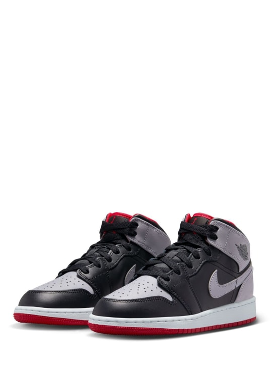 Nike: Air Jordan 1 Mid sneakers - Black/Grey/Red - kids-boys_1 | Luisa Via Roma