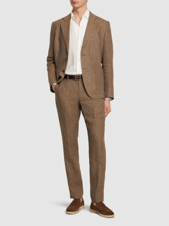 FRESCOBOL CARIOCA: Alfonso tailored linen pants - Marrone - men_1 | Luisa Via Roma