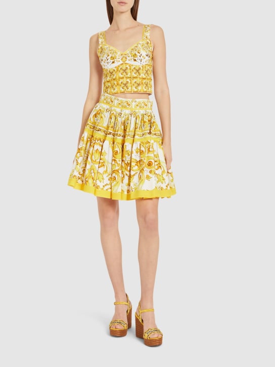 Dolce&Gabbana: Maiolica printed poplin mini skirt - Yellow/Multi - women_1 | Luisa Via Roma