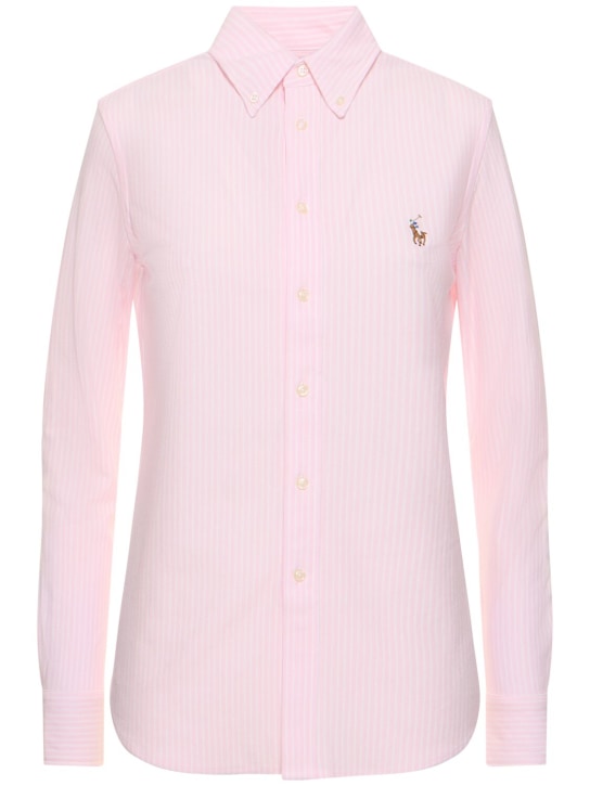 Polo Ralph Lauren: Camisa de algodón con logo - Rosa - women_0 | Luisa Via Roma