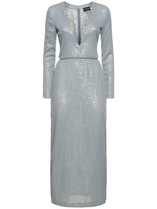 Giorgio Armani: Embroidered jersey sequined long dress - Light Blue - women_0 | Luisa Via Roma