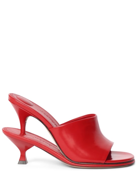 Jacquemus: 100毫米Les Doubles皮革穆勒鞋 - 红色 - women_0 | Luisa Via Roma
