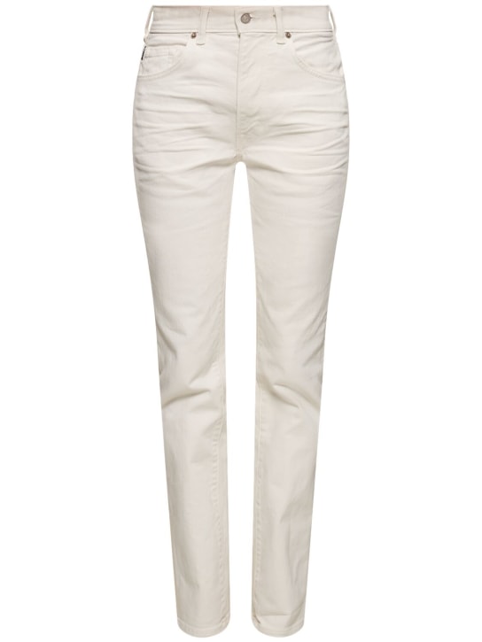 Tom Ford: Denim & twill midrise straight jeans - White - women_0 | Luisa Via Roma