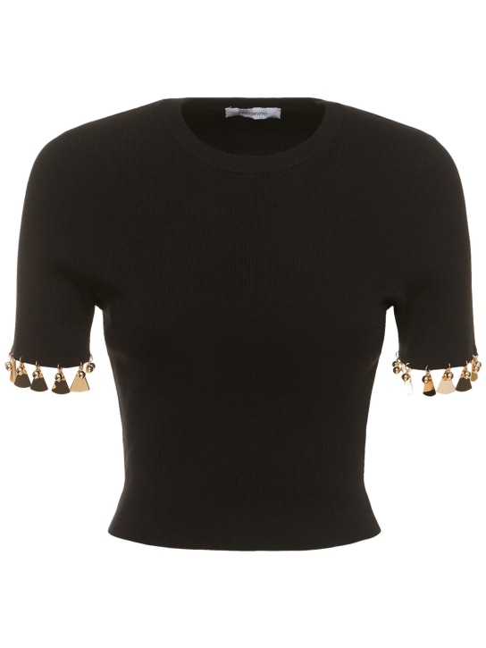 Rabanne: Embellished cotton & silk t-shirt - Black - women_0 | Luisa Via Roma