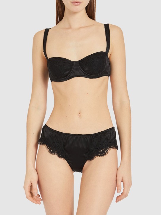 Dolce&Gabbana: Reggiseno in raso di seta stretch e pizzo - Nero - women_1 | Luisa Via Roma