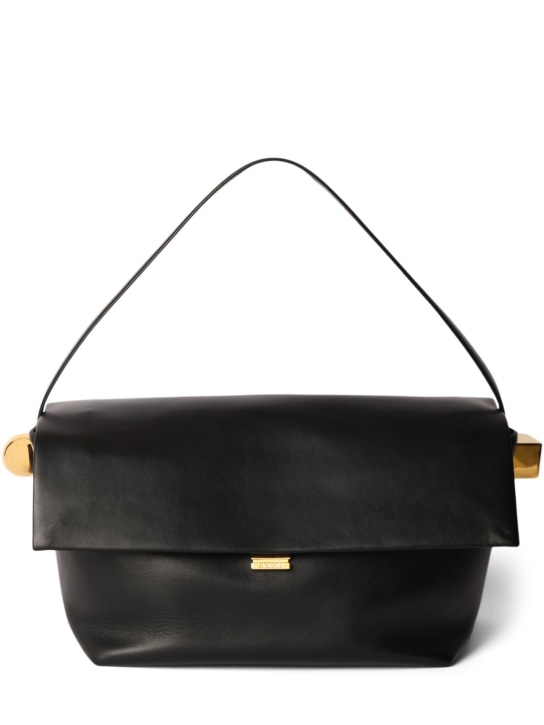 Jacquemus: Le Grand Rond Carre leather shoulder bag - Black - women_0 | Luisa Via Roma