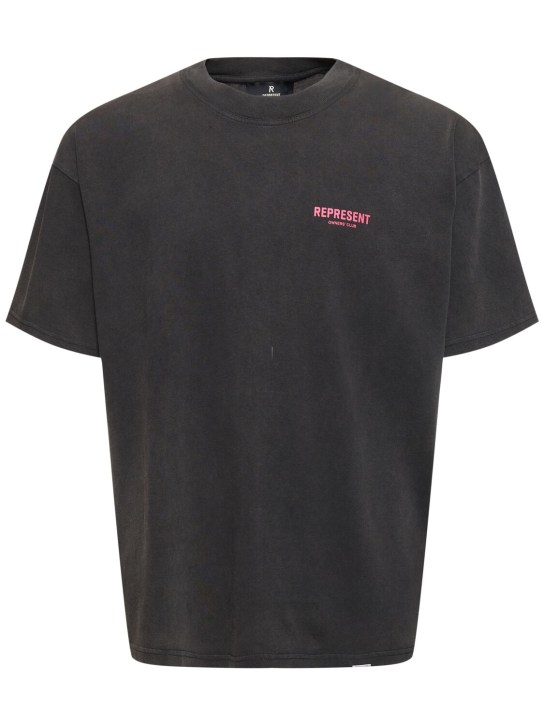 Represent: T-shirt Owners Club in cotone con logo - Vintage Grey/Pink - men_0 | Luisa Via Roma