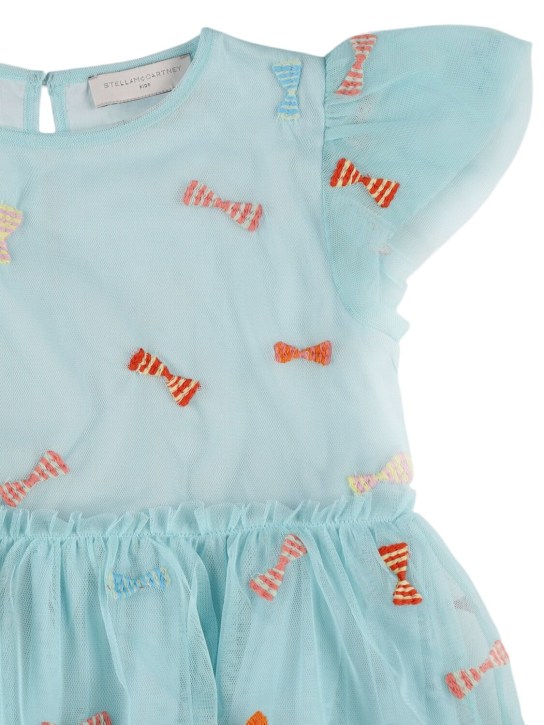 Stella Mccartney Kids: Embroidered tech dress w/bows - Light Blue - kids-girls_1 | Luisa Via Roma