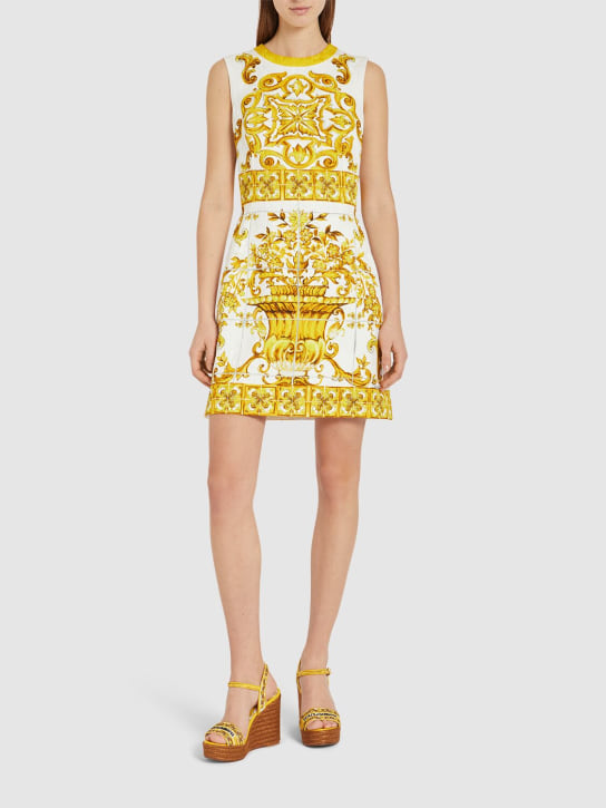Dolce&Gabbana: Printed sleeveless mini dress - Sarı/Renkli - women_1 | Luisa Via Roma